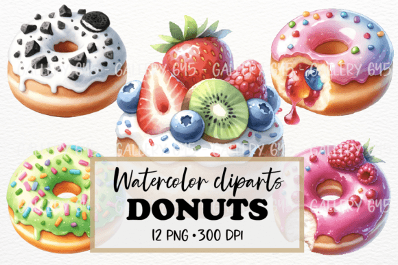 Download 12 PNG Cute Watercolor Donut Clipart - Cute Collection