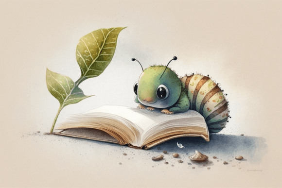 Download Watercolour Cute Caterpillar Studying - Cute Collection