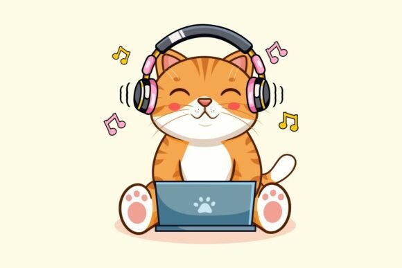 Download Cute Cat Listening Music on Laptop - Cute Collection