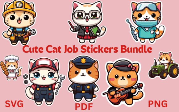 Download Cute Cat Job Stickers Bundle - Cute Collection