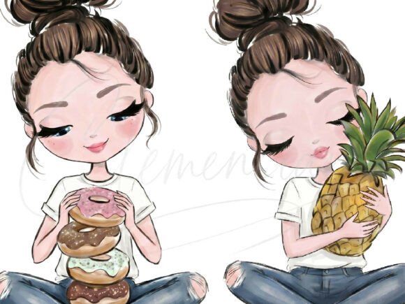 Download Cute Donut Girl Watercolor Clipart - Cute Collection
