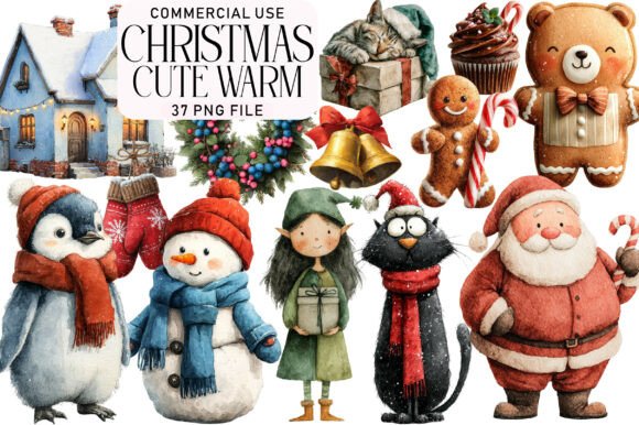 Download Watercolor Cute Warm Christmas Clipart - Cute Collection